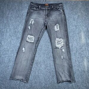 Pol Women's Cutoff Jeans Large JFP101 Cotton Distressed‎ Whiskeres Black